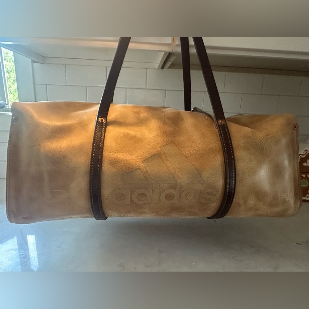 Adidas Kate Kicks Monogrammed Tan Orox Leather Duffel Bag with Wool Felt